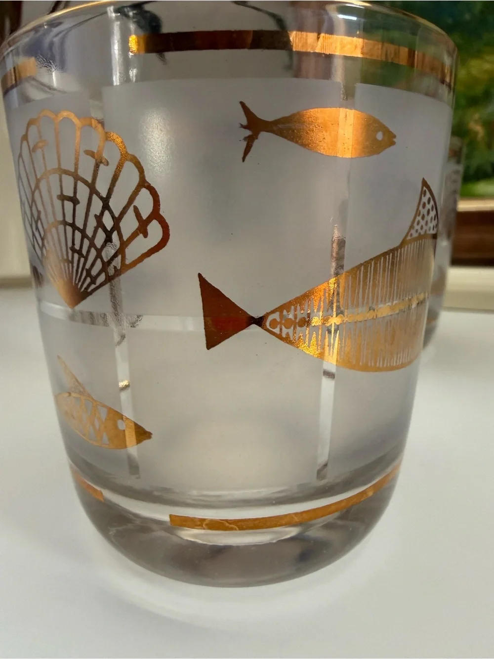 Vintage Libbey Gold Fish and Seashell Glass Tumblers